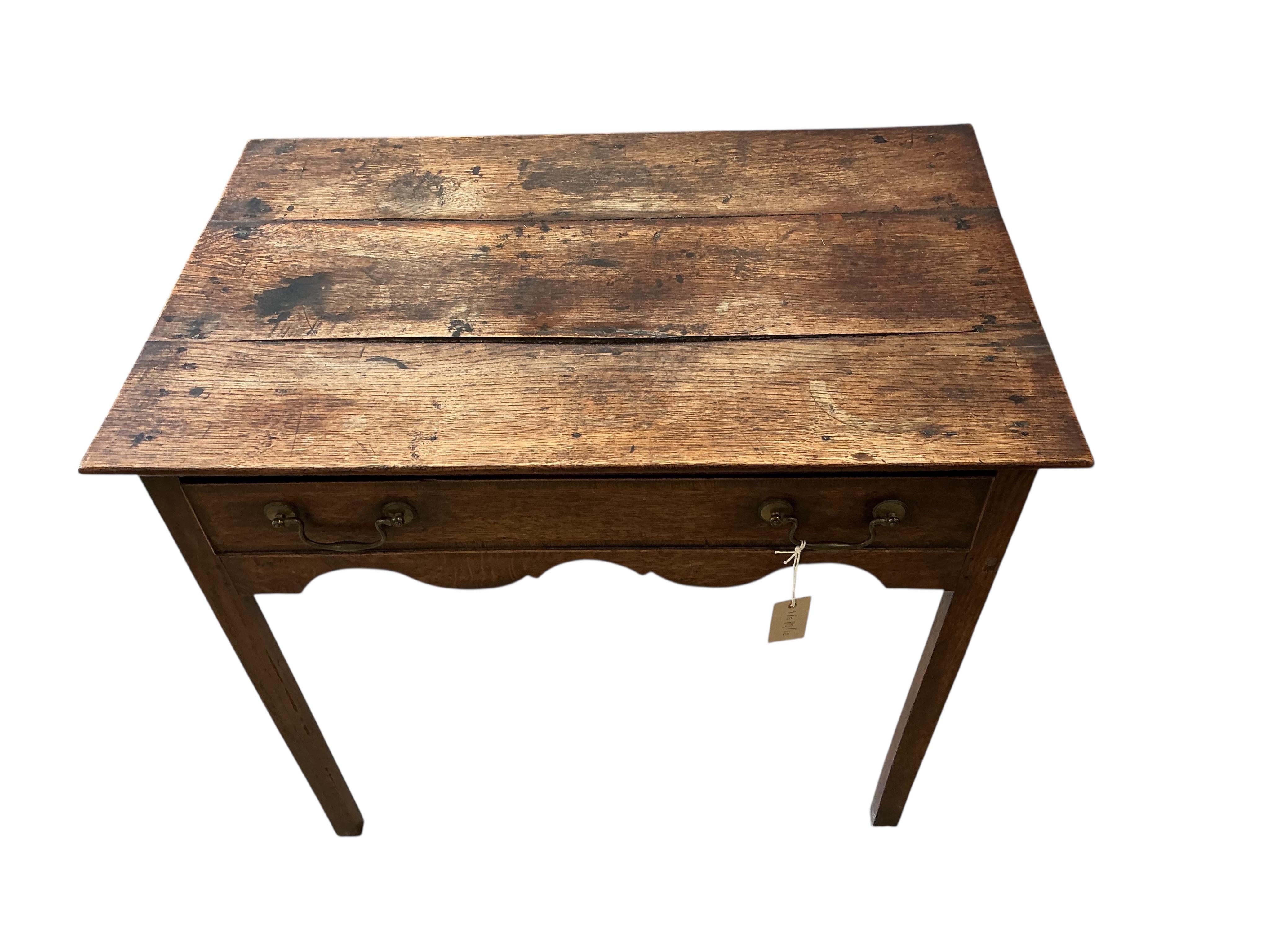 An 18th century oak side table, width 76cm, depth 48cm, height 69cm